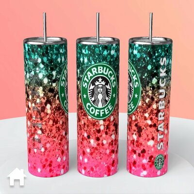 Starbucks type Green to Pink Hombre Glittery Tumbler