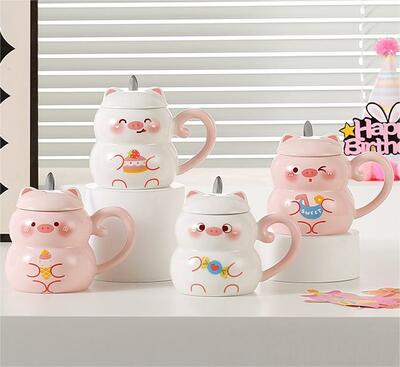 Cute Pig Mug With Spoon And Lid