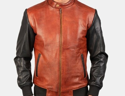 New Men Handmade Black & Maroon Leather Fashion Biker Jacket