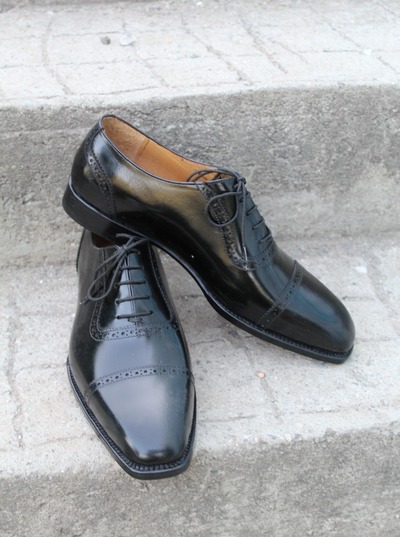 Crafted Leather Classic Black Calf Leather Goodyear Welted Oxford Lace up Dress Shoes