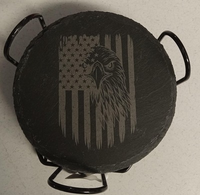 #122 Slate Coaster - Eagle & Flag