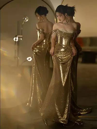Gold Sequined Mother of the Bride Dresses Luxury Sexy Mermaid Weddings Women Guest Prom Gowns for Mom