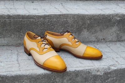 Crafted Leather 3 Loop Oxford Straight-tip, Gillie Spectator Style Dress Wedding Shoes