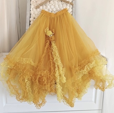 Yellow High Low Tulle Skirt, Ruffle Tulle Tutu Skirt Outfit , Plus Size Holiday Tulle Skirt