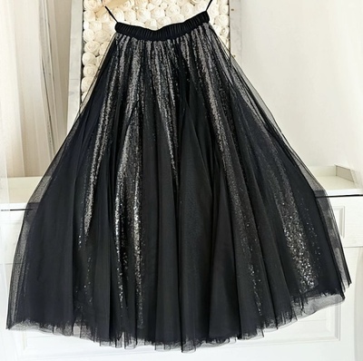 Black Sequin Skirt Outfit, Sparkle Tulle Skirt, Plus Size Tulle Maxi Skirt, Sequined Party Skirt
