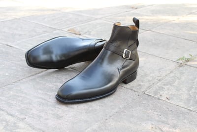 Crafted Leather Classic Bespoke Dress Shoes Black Calf Leather Buckle Strap Jodhpur Boot