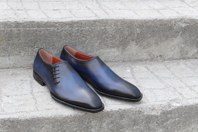 Crafted Leather Handmade Blue Black Shaded Classic Oxford Lace up Dress Shoes