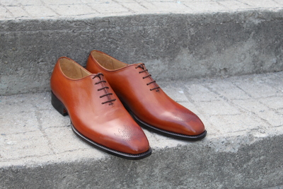 Crafted Leather Handmade Tan Leather Classic Oxford Lace up Dress Shoes