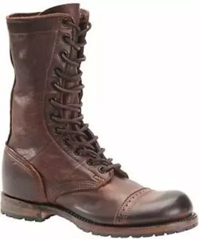 Men's Antique Brown Military Style Boots Ankle Cap Toe round toe Biker Boot
