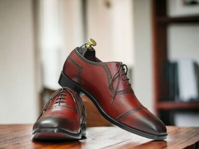 Handmade Men's Burgundy Leather Shoes ,Lace up Dress Shoes