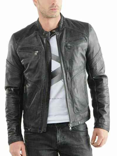 Men Black Leather Jacket Biker Racer Party Soft Lambskin Jacket