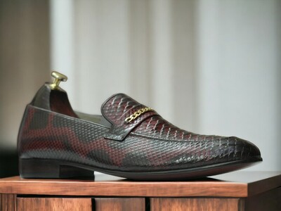 Handmade Men's Two Tone Burgundy Leather Shoes ,Penny Loafer Dress Shoes