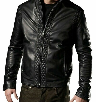 New Men's Leather Jacket Black Slim fit Motorcycle Real Soft lambskin