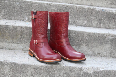 Crafted Leather Custom Made Dress Shoes Burgundy Leather Classic Ankle High Cowboy Boot