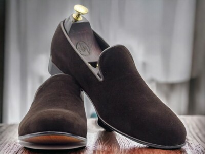 Handmade Men's Black Velvet Suede Shoes ,Slip on Loafer Shoes