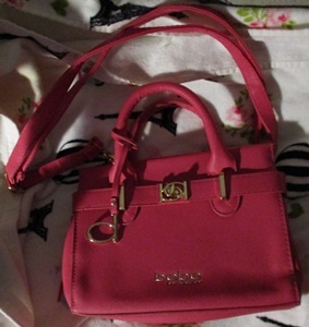 Bebe Womens Evie Hot Pink Faux Leather Satchel Handbag Purse