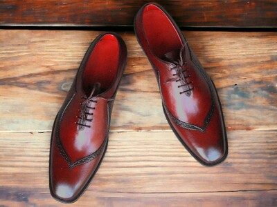 Handmade Men's Burgundy Shoes ,Leather Lace Up Dress Shoes