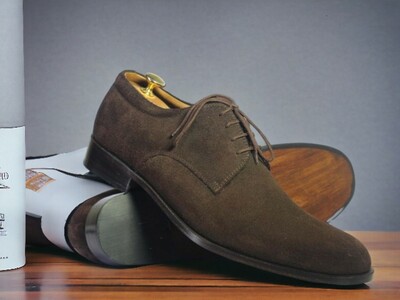 Handmade Men's Chocolate Brown Suede Shoes ,Lace Up Dress Shoes
