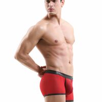 Sexy Mens Underwear Mesh Perforated Holes Low-rise Translucent Boxer Briefs Red MJ1911 - Thumbnail 4