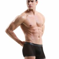 Mens Sexy Underwear Mesh Perforated Holes Low-rise Translucent Boxer Briefs Black MJ1911 - Thumbnail 2
