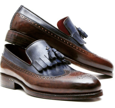 Men's New Classic Dark Brown and Navy Leather Loafers With Tassels Style, Luxury Loafers