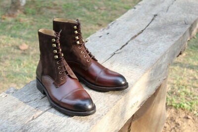 Brown Leather and Suede Ankle High Lace up Boot