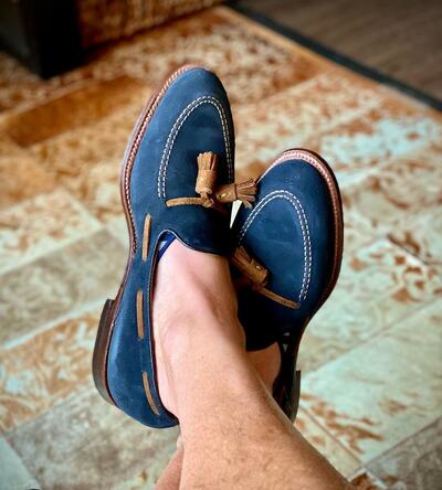 Blue Brown Loafer Tasseled Comfortable Suede Shoes For Men's
