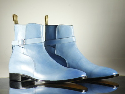 Handmade Ankle High Boot, Jodhpurs Style Boot, Blue Leather Boot