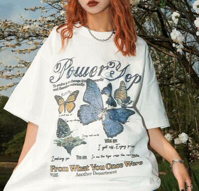 Vintage Butterfly Print Oversize Tee