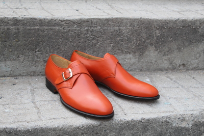 Crafted Leather Classic Tan Color Single Monk Strap Dress Shoes For Men