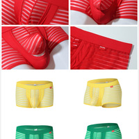 Wholesale Mens Sexy Underwear Mesh Gauze Striped Low-rise Translucent Boxer Briefs MJ2101 - Thumbnail 6