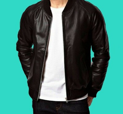 Men's Black Leather Jacket Biker Bomber Motorcycle Lambskin Jacket
