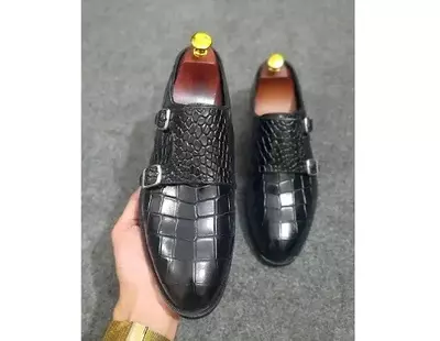 Handmade Men black crocodile texture Loafer Shoes, tassel loafer Shoes,