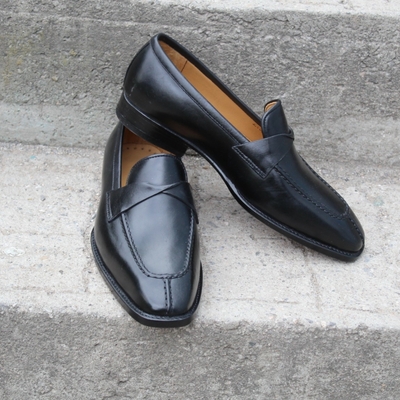 Crafted leather classic black calf leather moccasin loafers dress shoes - Thumbnail 4