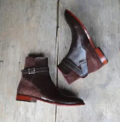 Handmade Brown Leather Suede Boot, Men's Jodhpurs Buckle Ankle High Boot