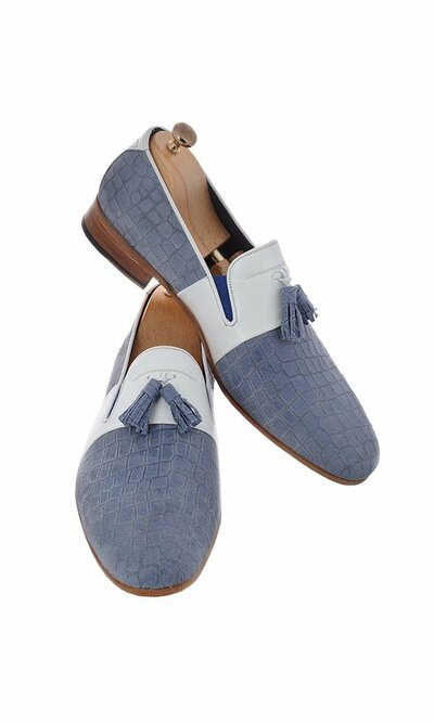 New HANDMADE Mens WHITE AND TURQUOISE LOAFER MEN SHOES