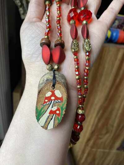 Amanita Mushroom Beaded Necklace