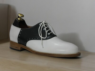 Handmade Men's Genuine Leather Shoes,Black & White Dress Shoes