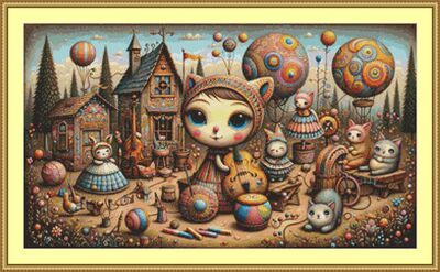 Whimsical Village Band Cross Stitch Pattern