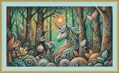 Unicorn In A Forest Cross Stitch Pattern