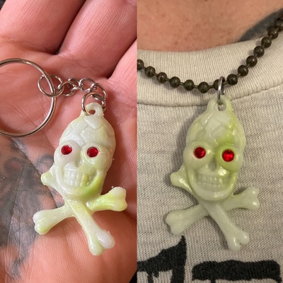 Glowing Skull Charm Necklace (On Ball Chain) - Made With Recycled Plastic
