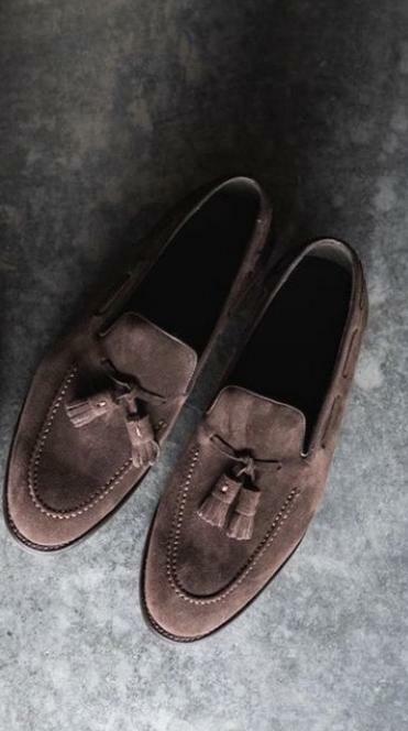 Handmade Dark Brown Loafer In Suede Shoes