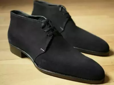 Handmade Black Chukka Suede Leather Boot Men's Lace Up Suede Ankle Boots For Men