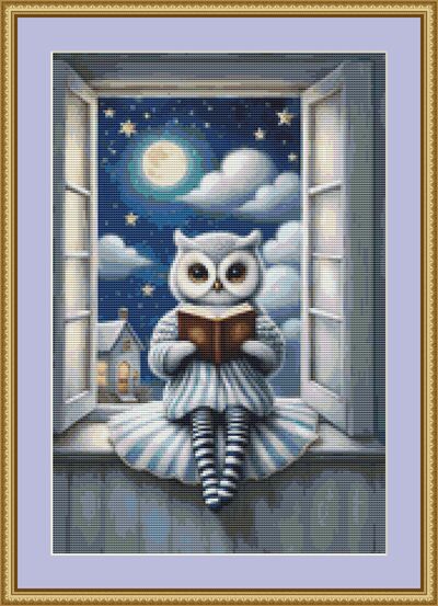 Reading Owl Cross Stitch Pattern