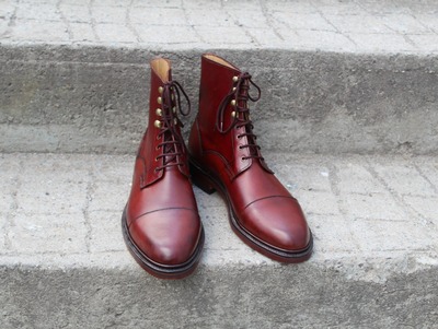 Crafted Leather Bespoke Dress Shoes Burgundy Ankle High Lace up Boot