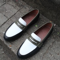 Crafted Leather Classic Tri Color Leather Moccasin Loafers Dress Shoes - Thumbnail 6