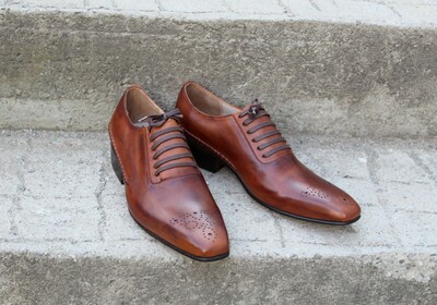Crafted Leather Brown Patina Oxford Lace up Dress Shoes