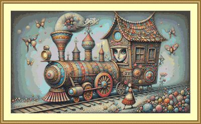 Ornate Train Cross Stitch Pattern