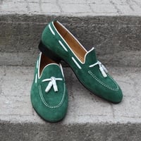 Crafted Leather Green Suede Leather Tassel Loafers Dress Shoes - Thumbnail 2