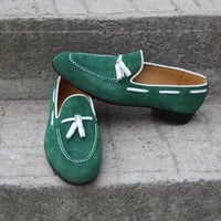 Crafted Leather Green Suede Leather Tassel Loafers Dress Shoes - Thumbnail 4